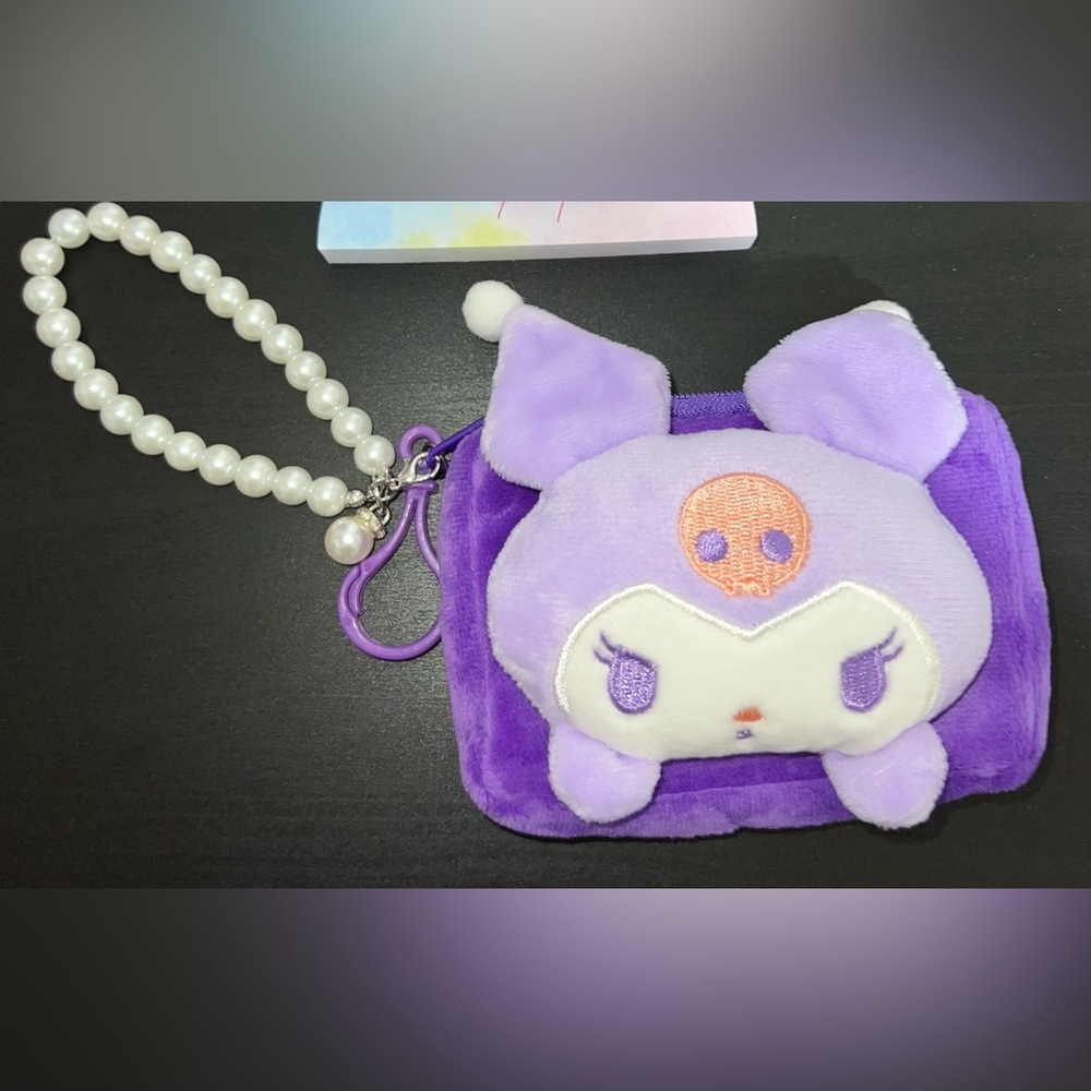 *new* Sanrio Kuromi Fluffy Coin Purse Zip Keychain